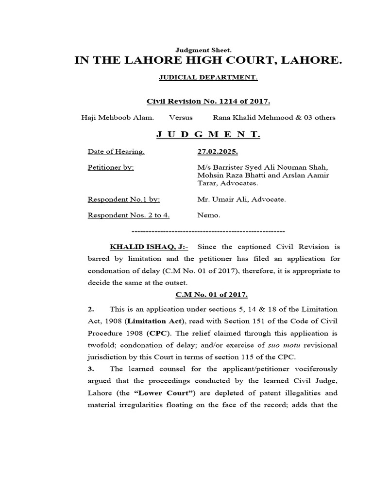 Lahore High Court Civil Revision Judgment | PDF | Common Law | Justice