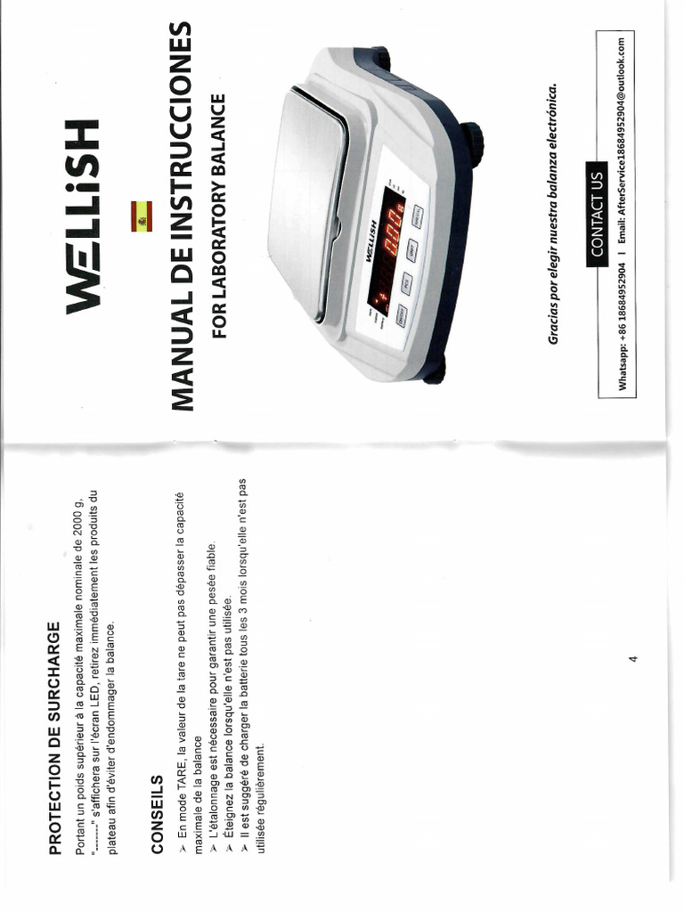 Manual Instrucciones Balanza Wellish | PDF