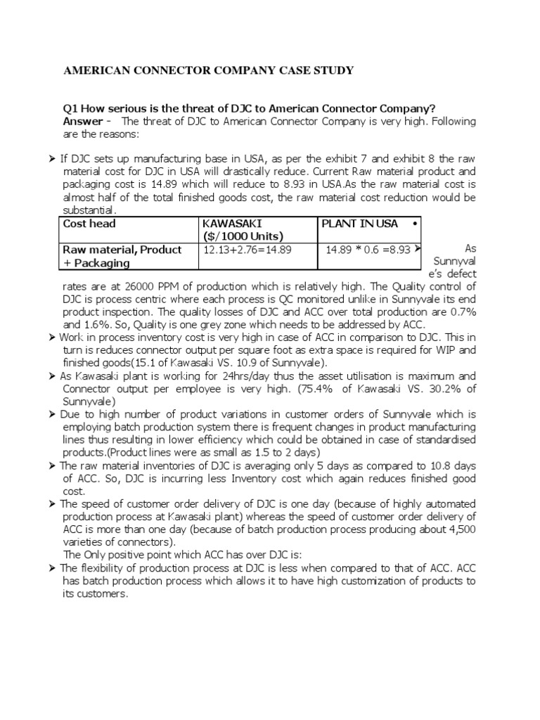 American Connector Company Case Study PDF Inventory Innovation