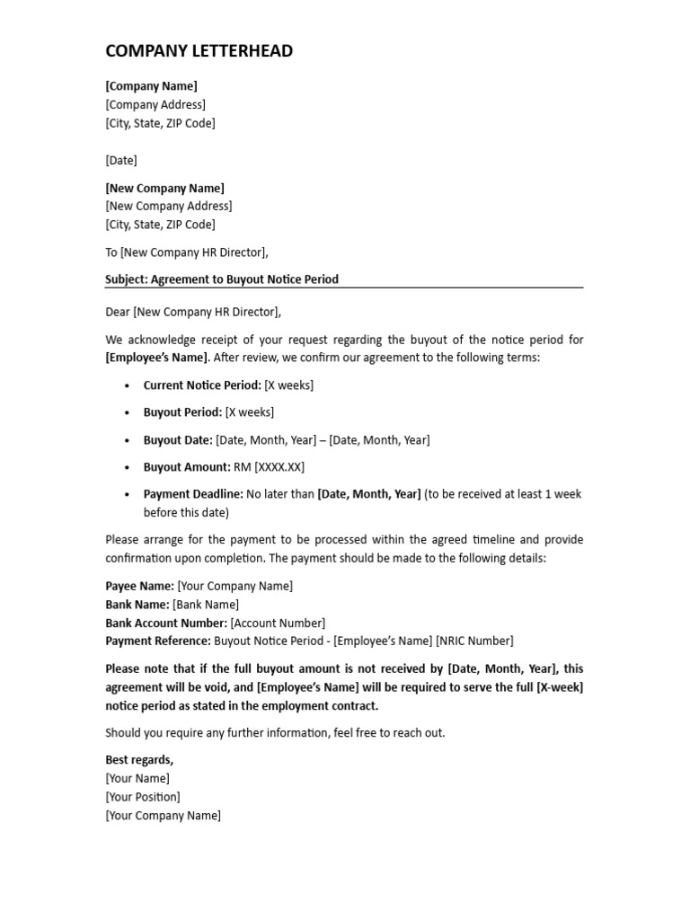 Notice Period Buyout Agreement Sample | PDF