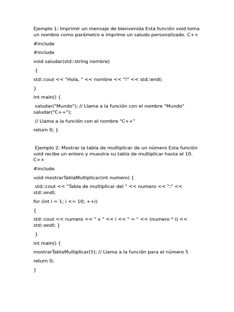 Funciones void en C++: Ejemplos prácticos | PDF