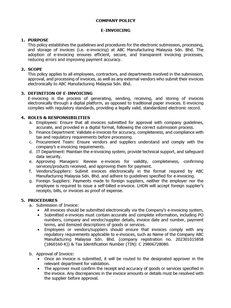 Company Policy E-Invoicing | PDF | Invoice | Regulatory Compliance