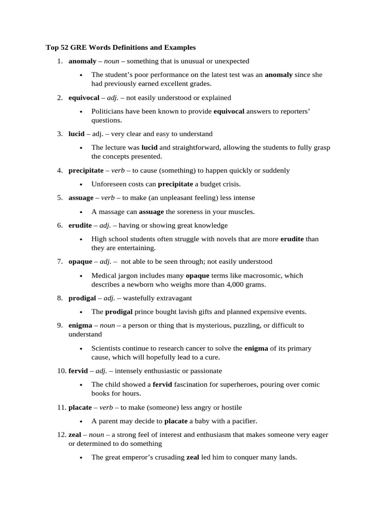 Top 52 GRE Vocabulary Words Explained | PDF