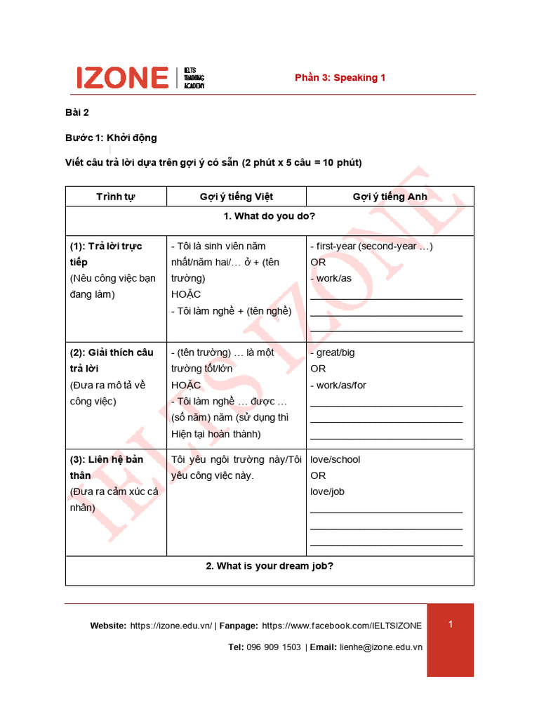 Phần 3 - Speaking 1 | PDF