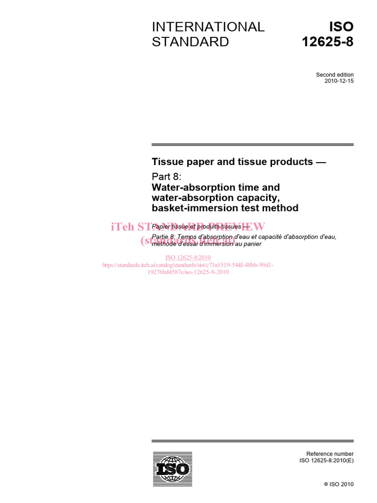 ISO 12625-8: Water Absorption Test Method | PDF | International ...
