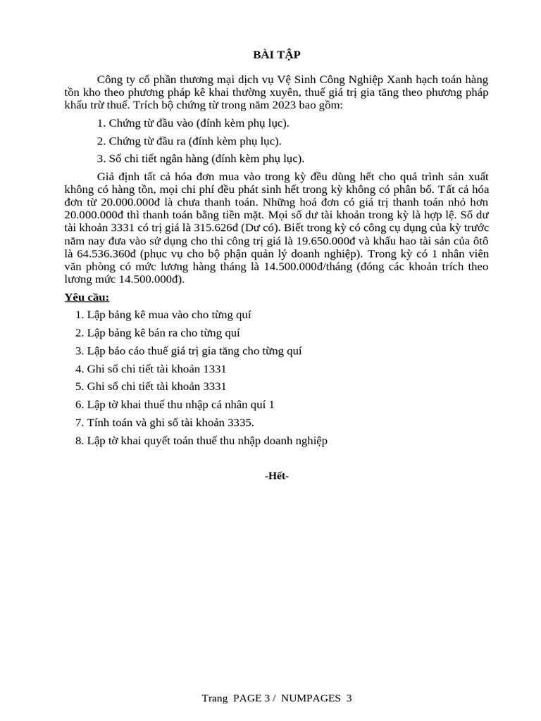 Bai Tap TH Ke Toan Thue - VLVH | PDF