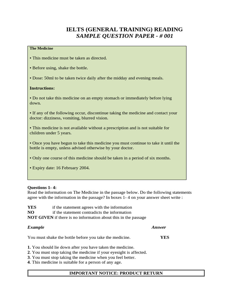 # 031 - General Training Reading Question Paper | PDF