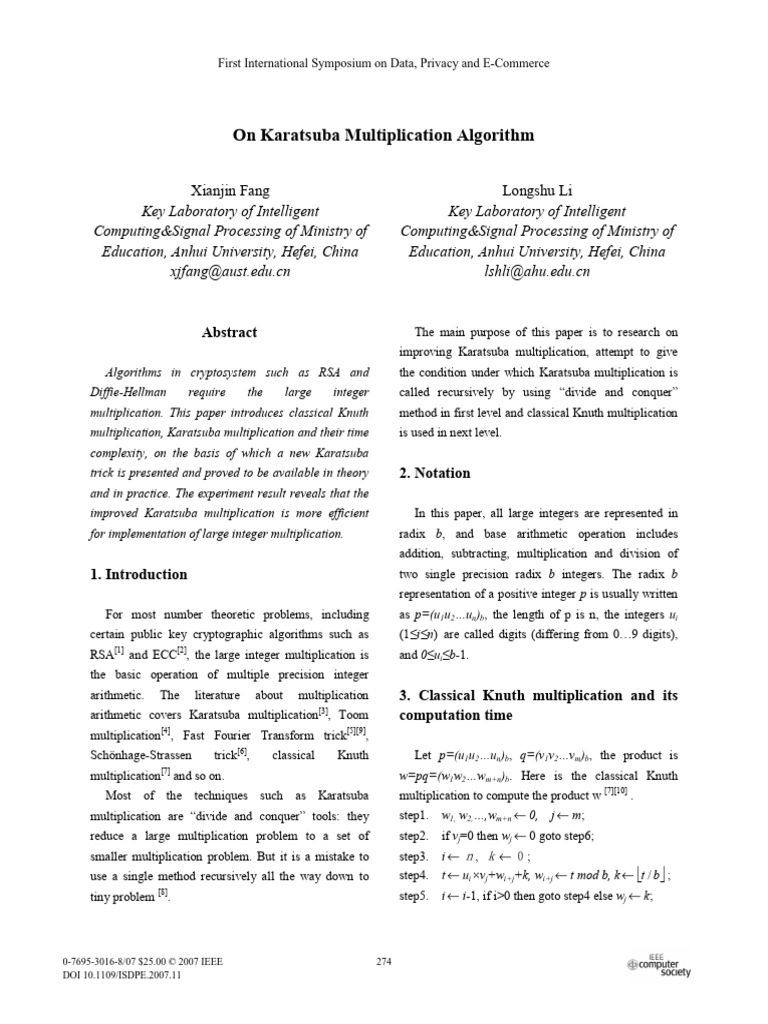 Improved Karatsuba Multiplication Method | PDF | Multiplication ...