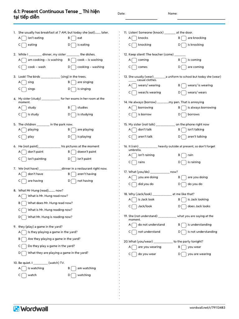 61 Present Continuous Tense Thì Hiện Tại Tiếp Diễn Quiz | PDF | Chess ...
