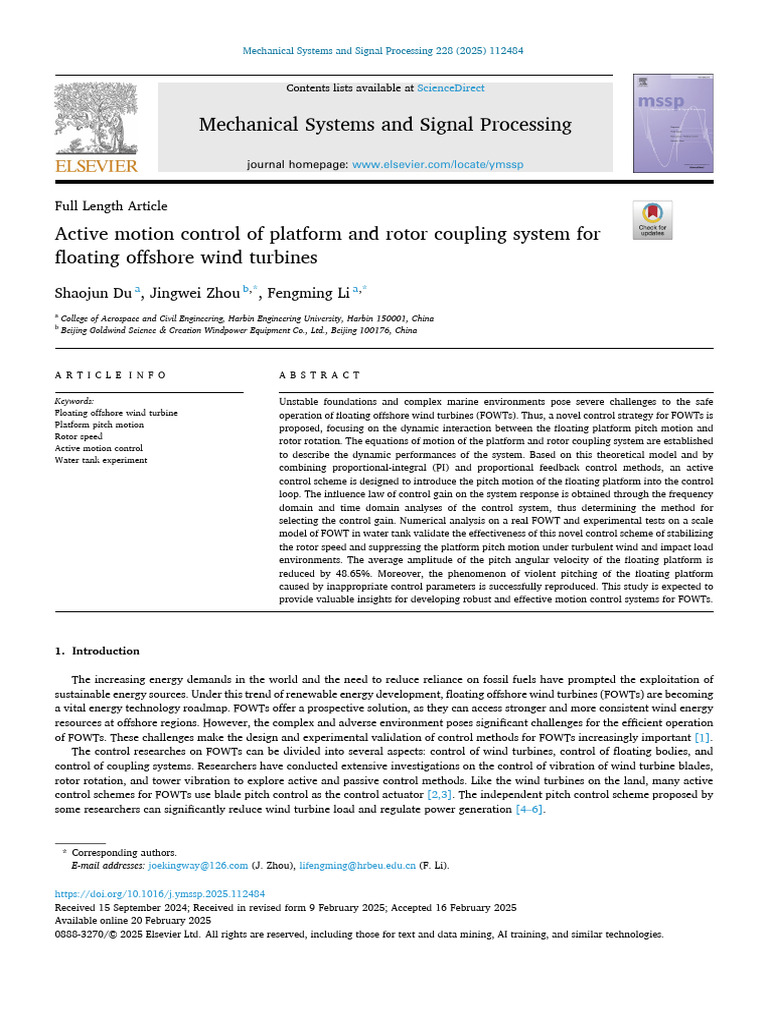 Active Control for Floating Wind Turbines | PDF | Turbine | Wind Turbine