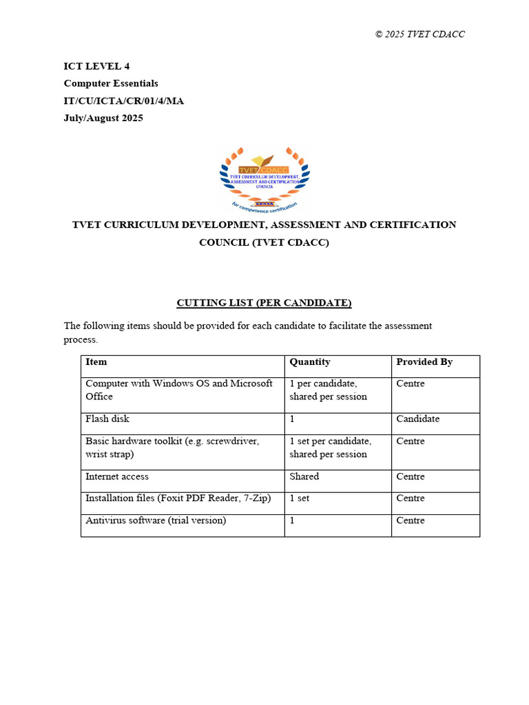 ICT Level 4 Assessment Requirements | PDF