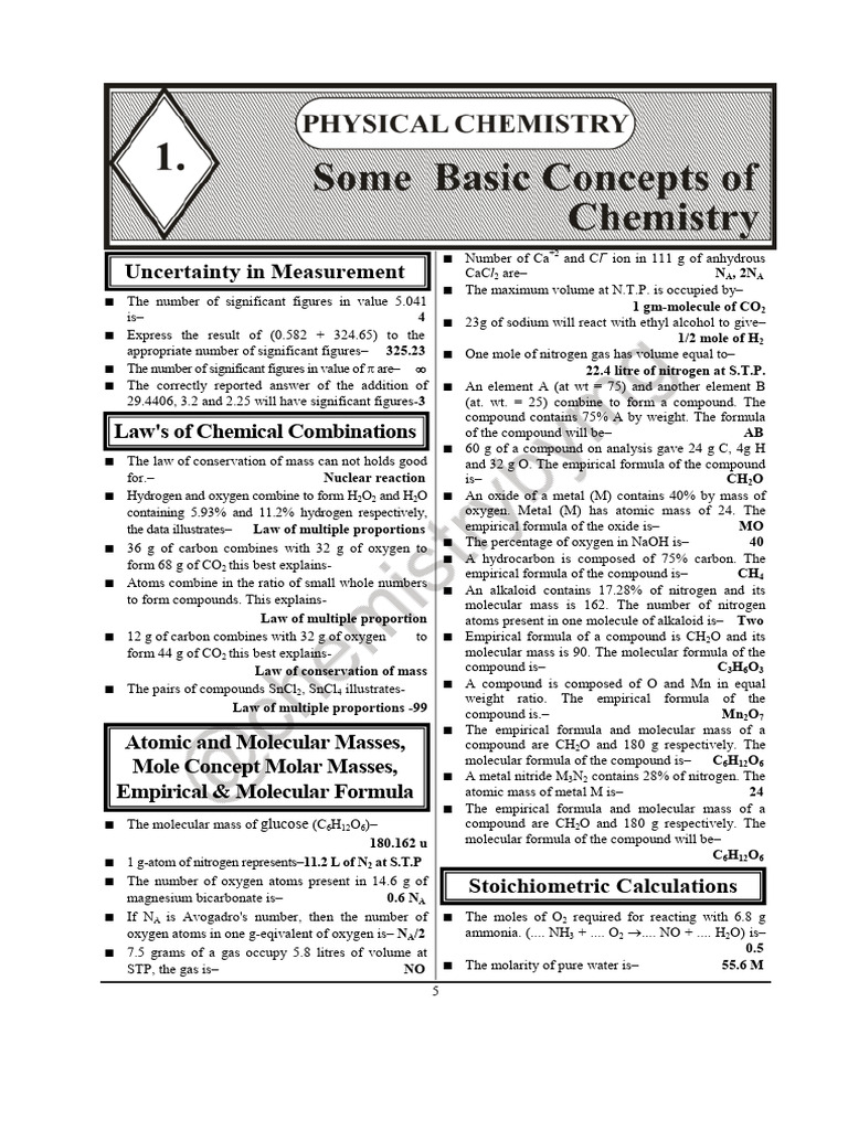 Measurement and Chemical Laws Guide | PDF | Mole (Unit) | Chemical ...