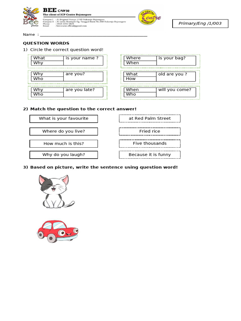 Question Words in English Activities | PDF