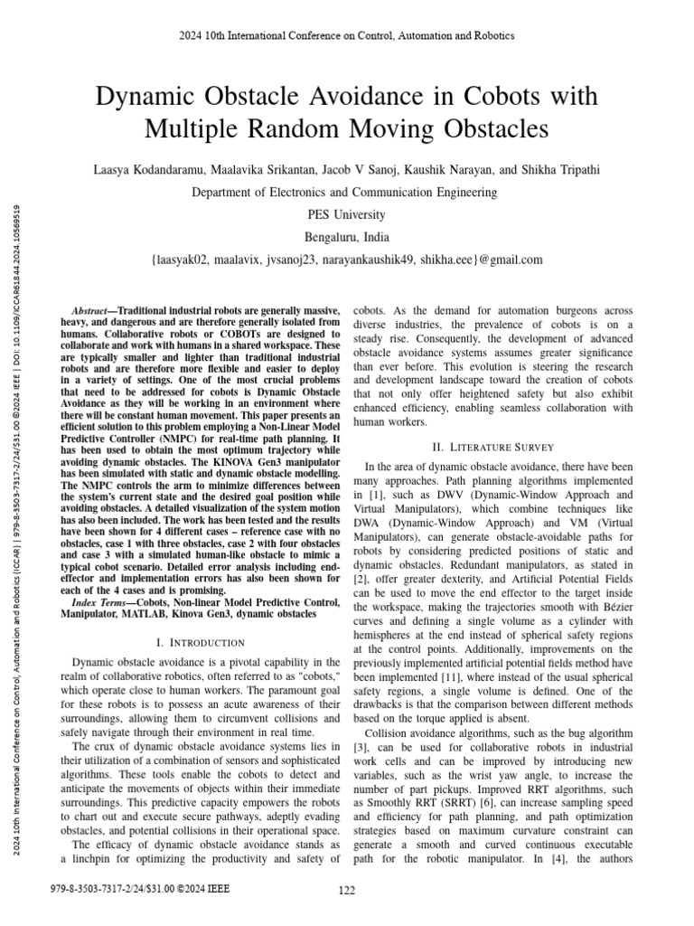 Dynamic Obstacle Avoidance for Cobots | PDF | Robotics | Robot