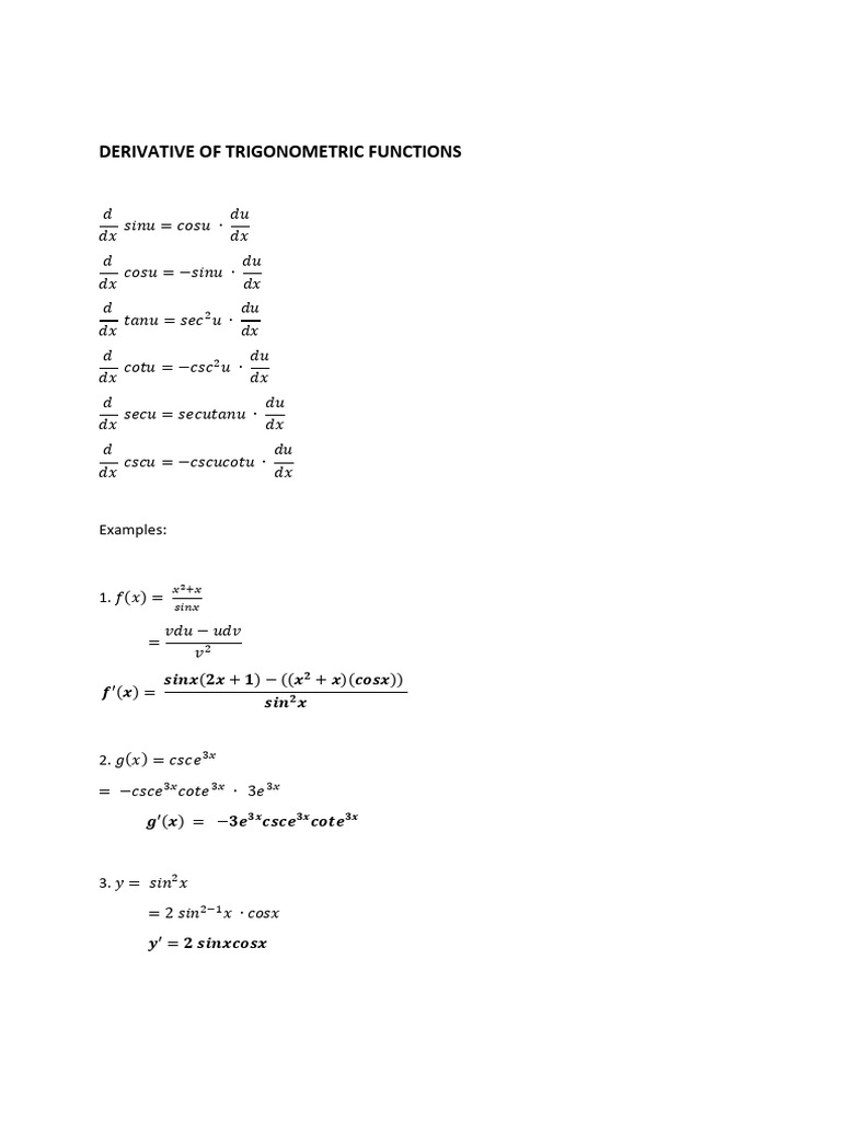 Derivatives of Trigonometric Functions | PDF | Chess Theory | Chess