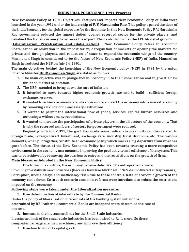 Impact of India's 1991 Economic Policy | PDF | Economic Policy ...
