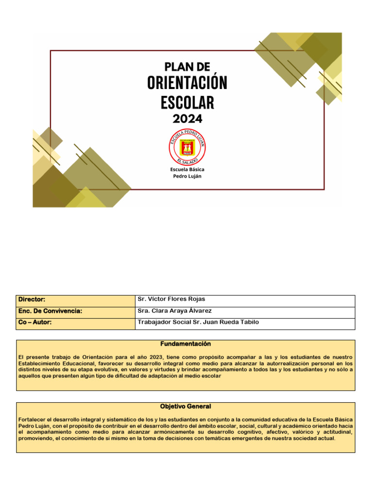 Orientación Integral Escolar 2023 | PDF | Maestros | Plan de estudios