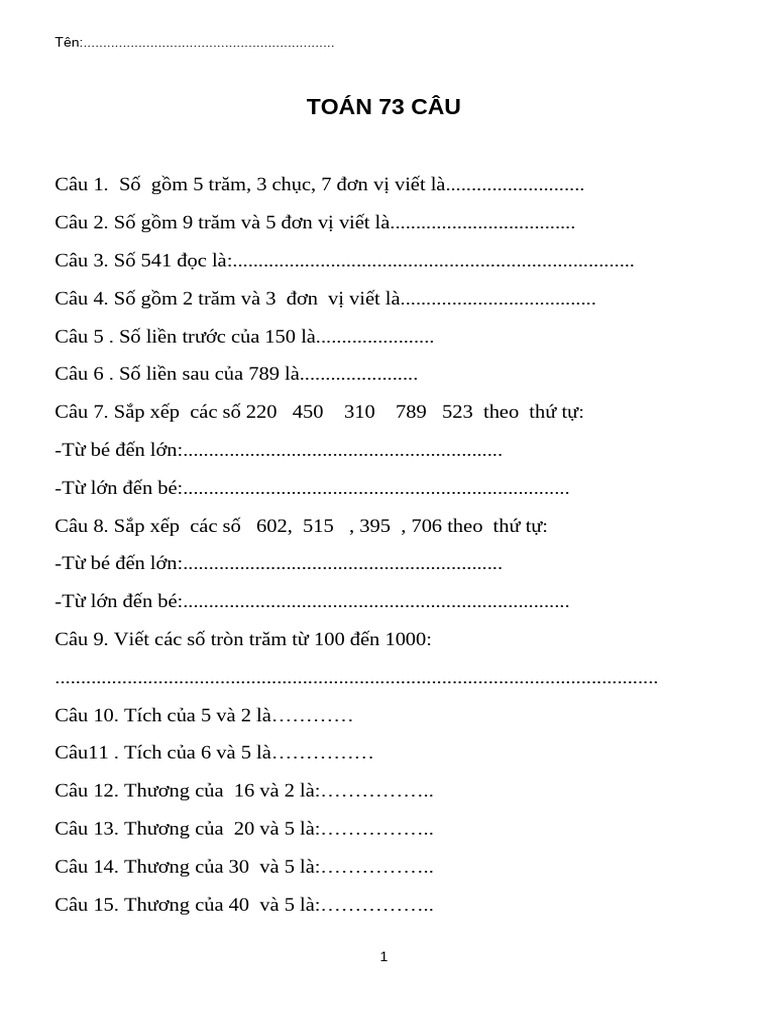 1 - Toán Hè 2 Lên 3 | PDF