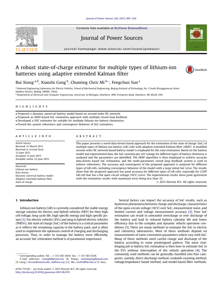 AEKF-Based SoC Estimation for Li-ion Batteries | PDF | Kalman Filter ...