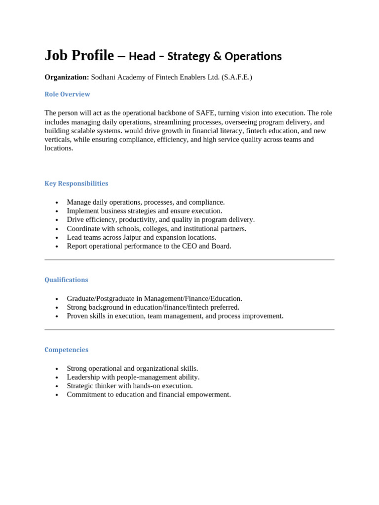 Head of Strategy & Operations at SAFE | PDF