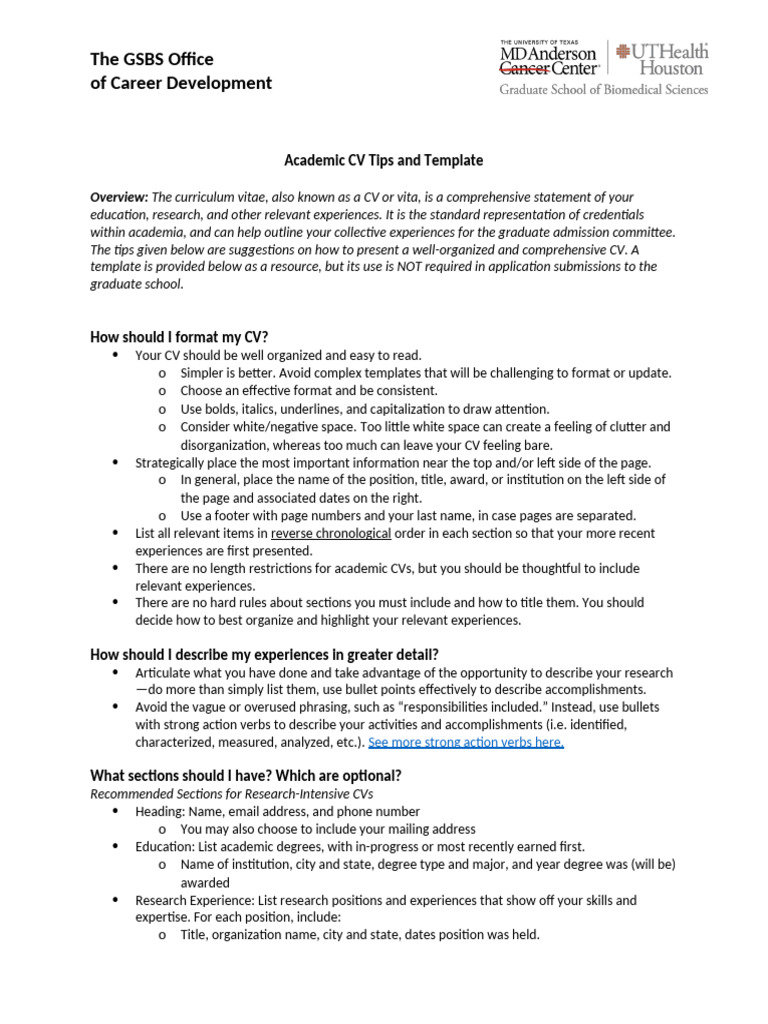 Academic CV Tips and Template Guide | PDF