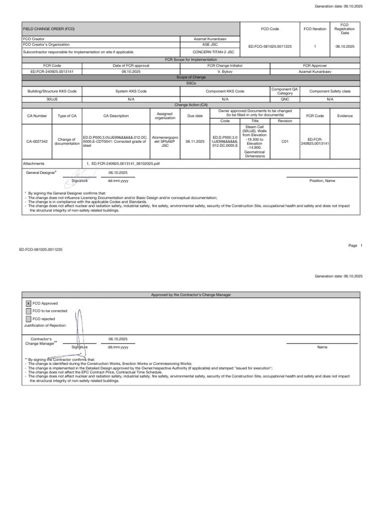 Field Change Order and Request Summary | PDF