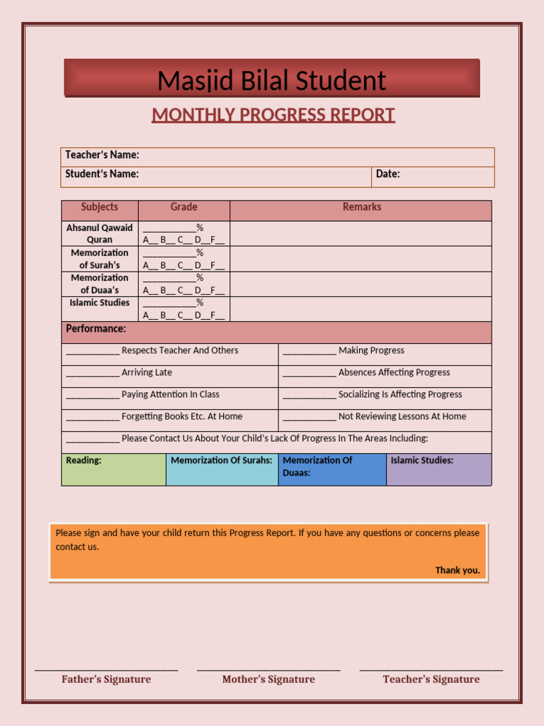 Masjid Bilal Monthly Progress Report | PDF