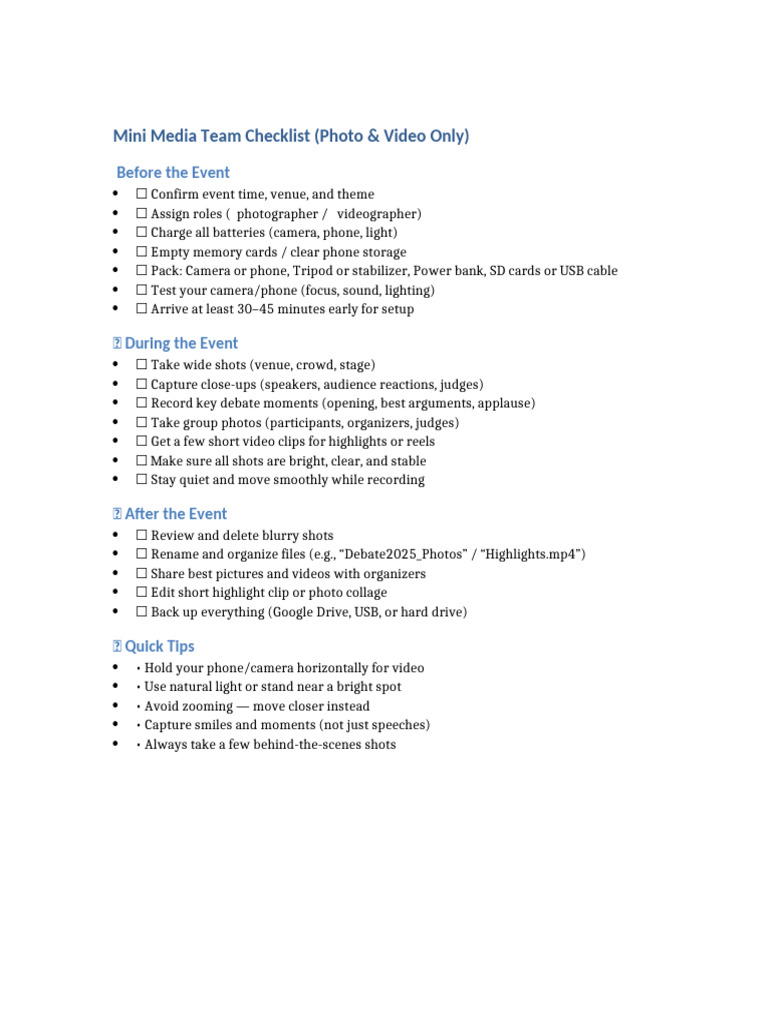 Event Media Team Checklist Guide | PDF