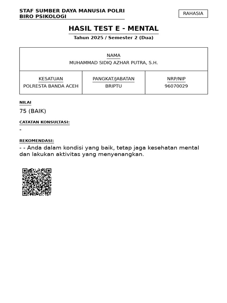 Hasil e Mental SMST II Muhammad Sidiq | PDF