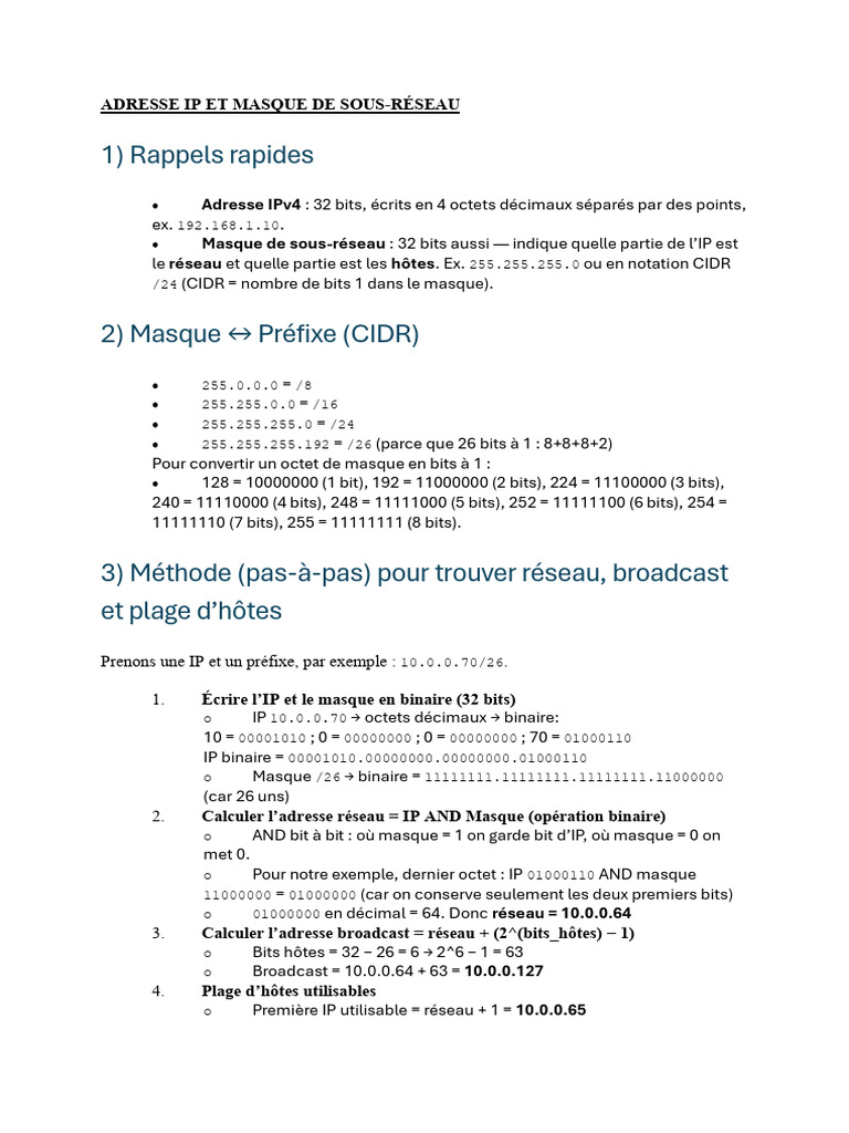 Guide sur IP et Masque de Sous-Réseau | PDF | Adresse IP | Standards ...