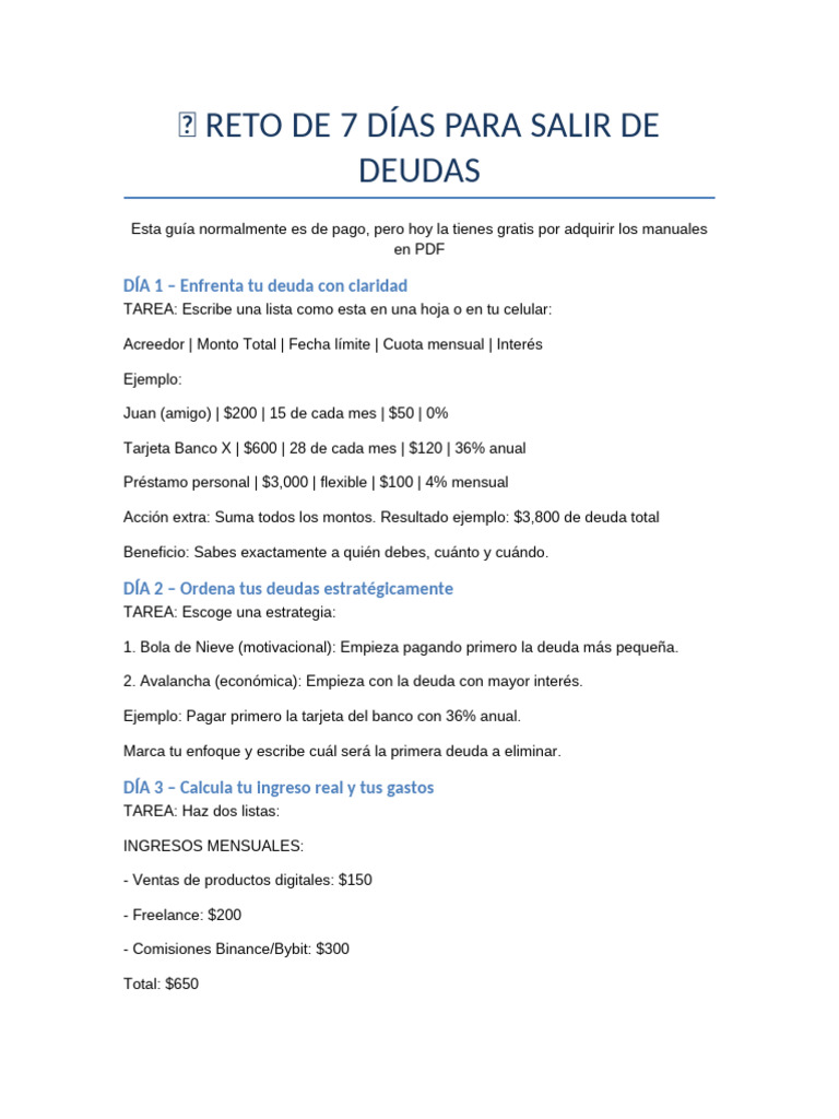 Reto 7 Dias Salir de Deudas V3 Angelo Olivo | PDF | Deuda | Economias