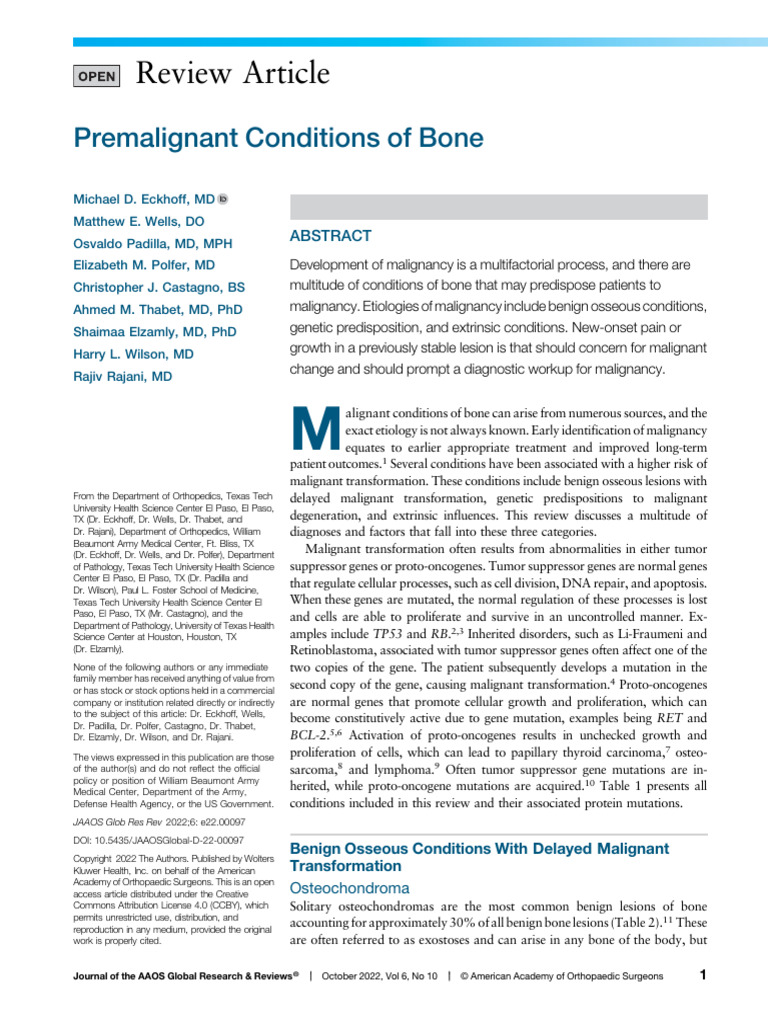Premalignant Bone Conditions Explained | PDF | Oncogene | Bone