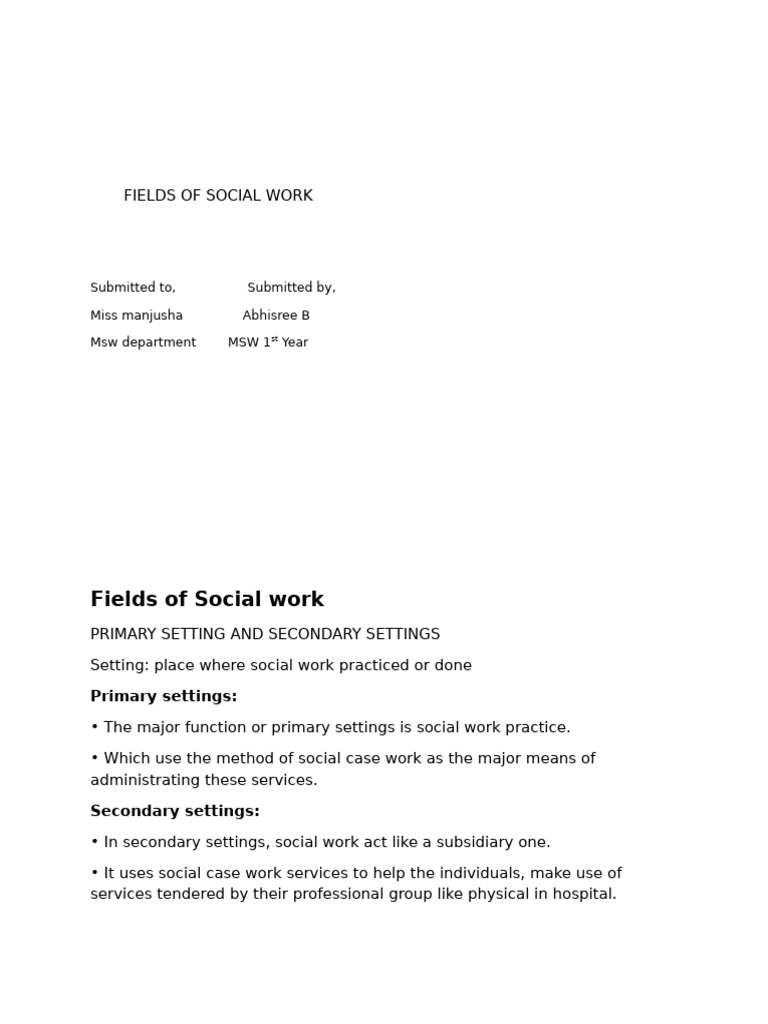 Overview of Social Work Fields | PDF | Social Work | Child Protection