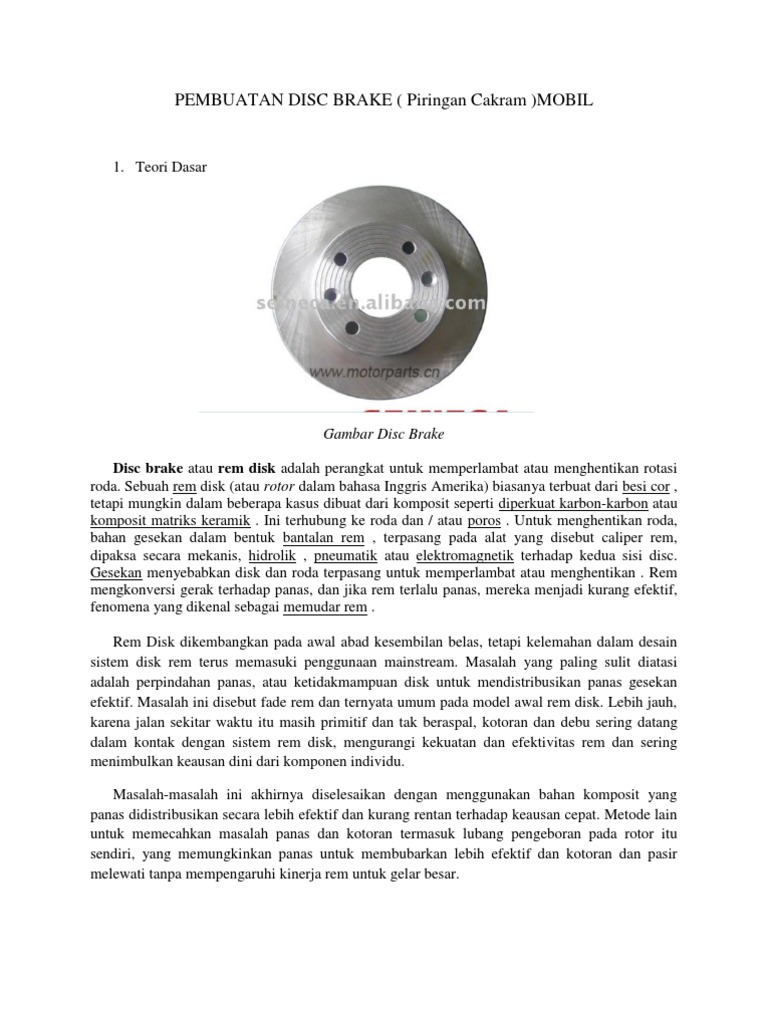 Pembuatan Disc Brake Mobil
