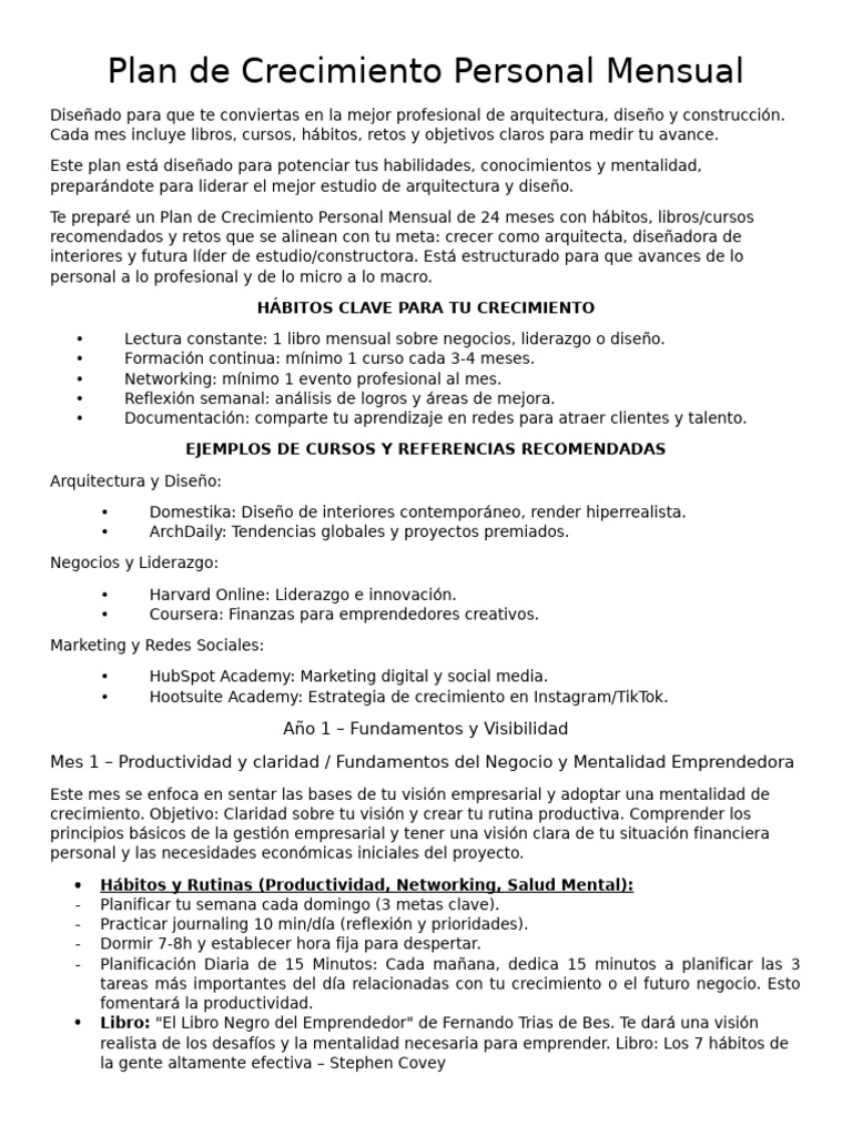 Plan de Crecimiento Personal para Arquitectas | PDF | Iniciativa ...