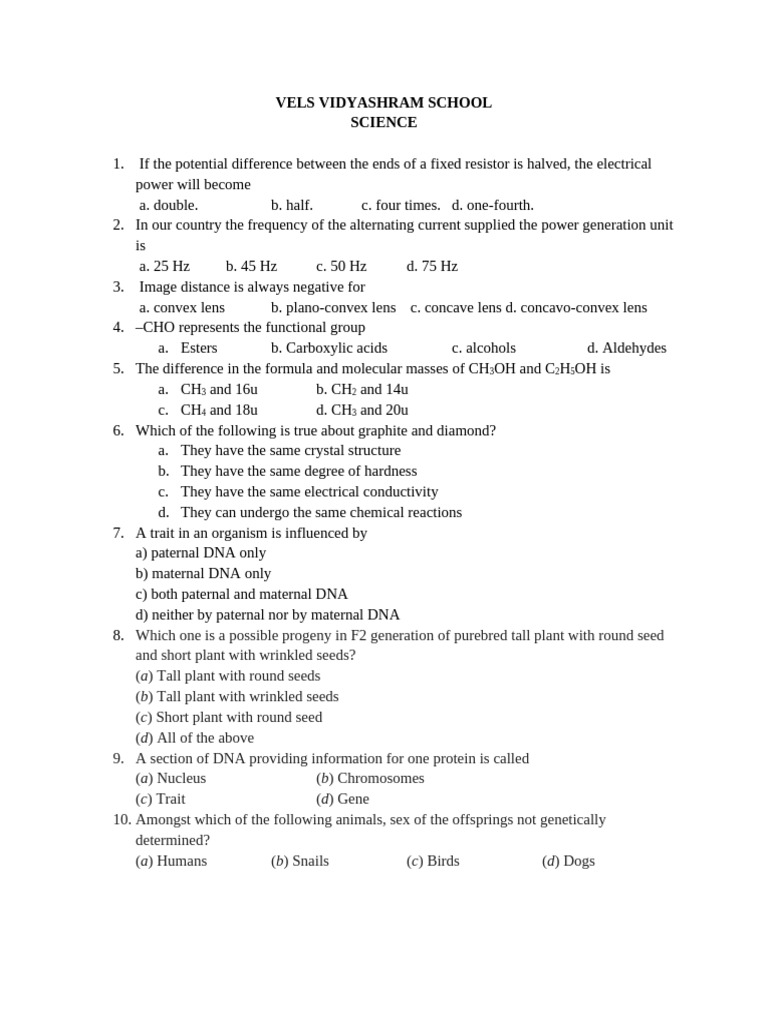 Gr10 Science MCQs-19 | PDF