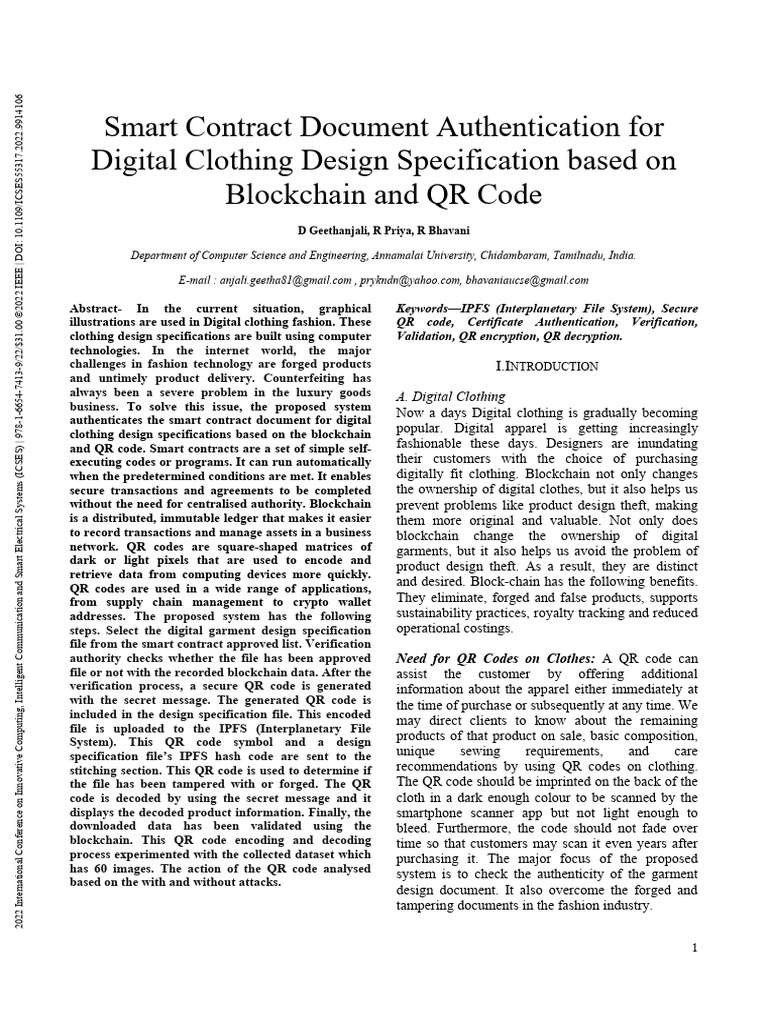 Smart Contract Document Authentication For Digital Clothing Design ...