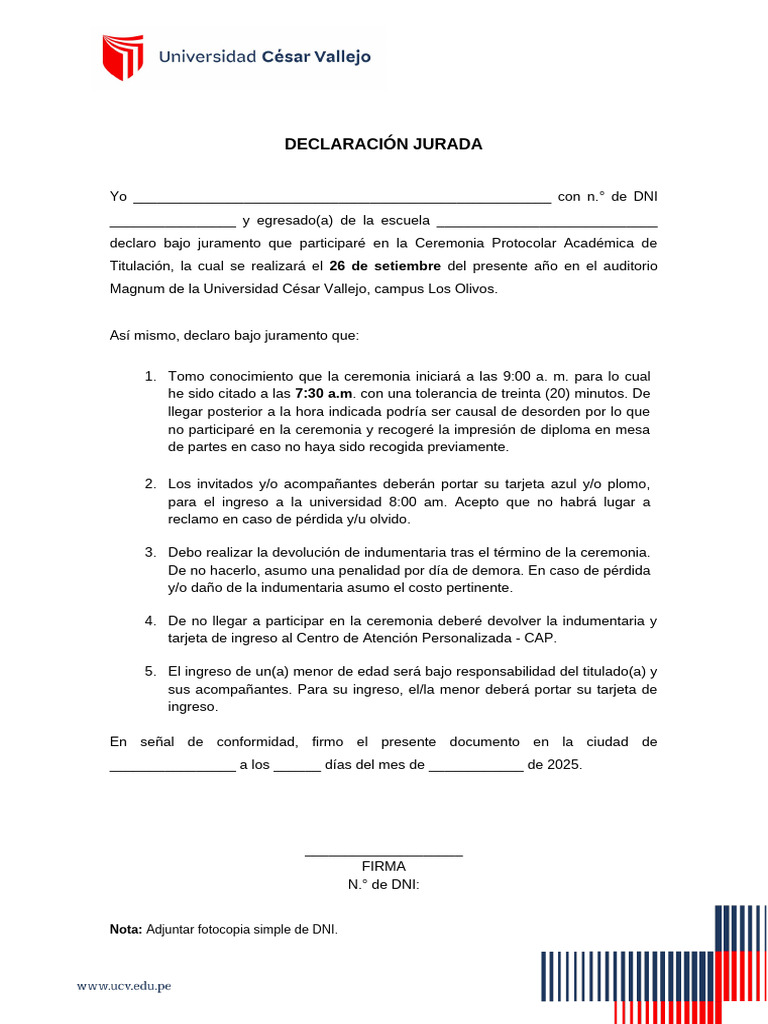 Declaración Jurada - 26 de Setiembre 2025 (Turno Mañana) | PDF
