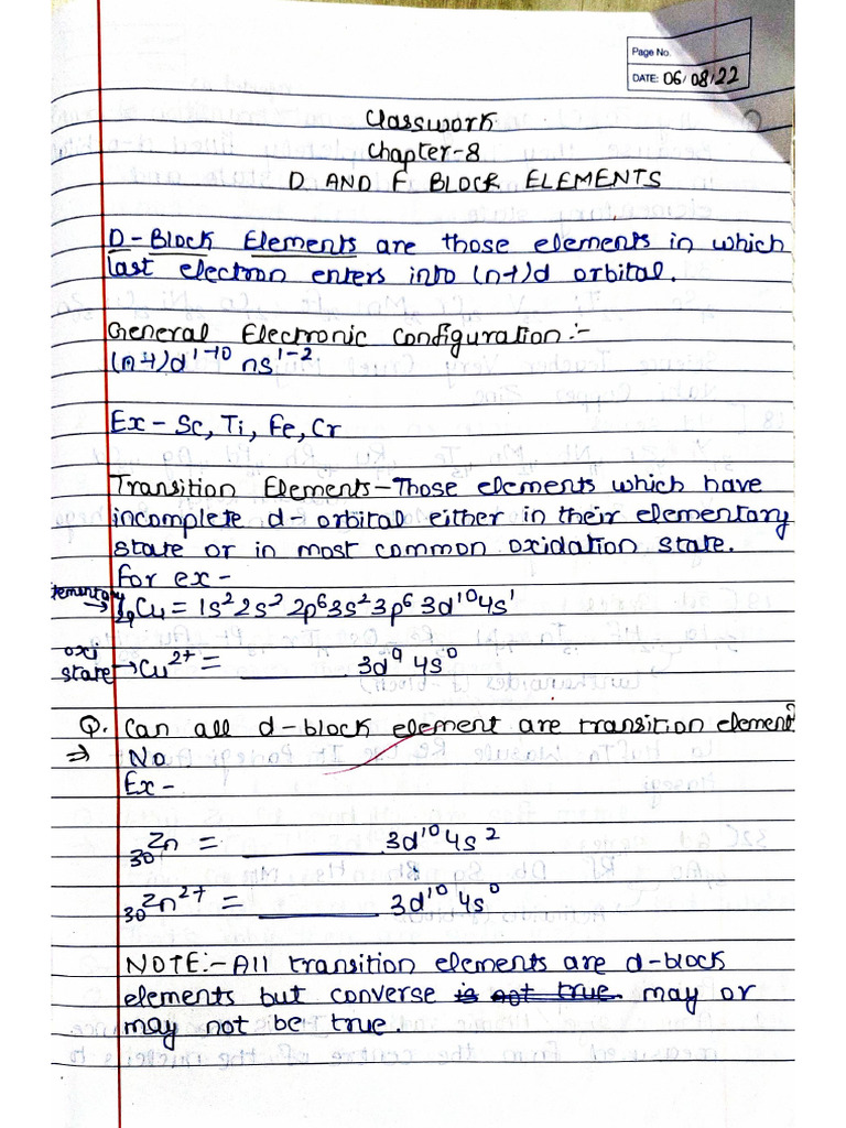 D and F Block Elements | PDF