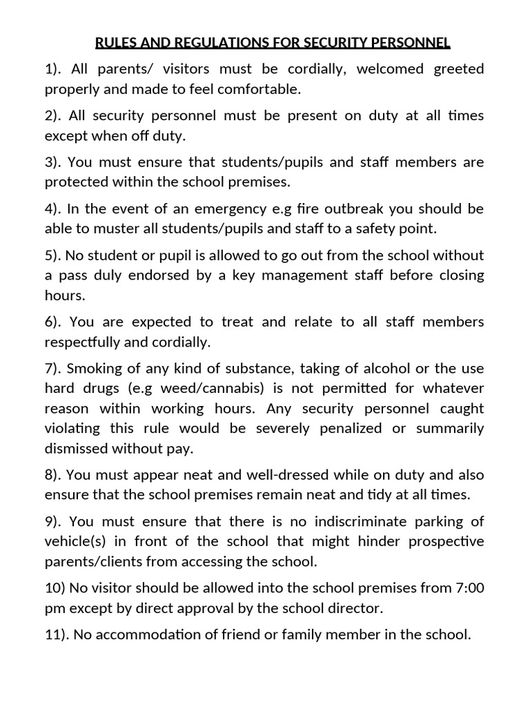 Security Personnel Rules and Guidelines | PDF