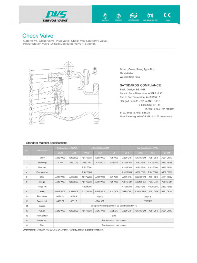 Dervos Valve Specifications and Dimensions | PDF | Valve | Mechanical ...