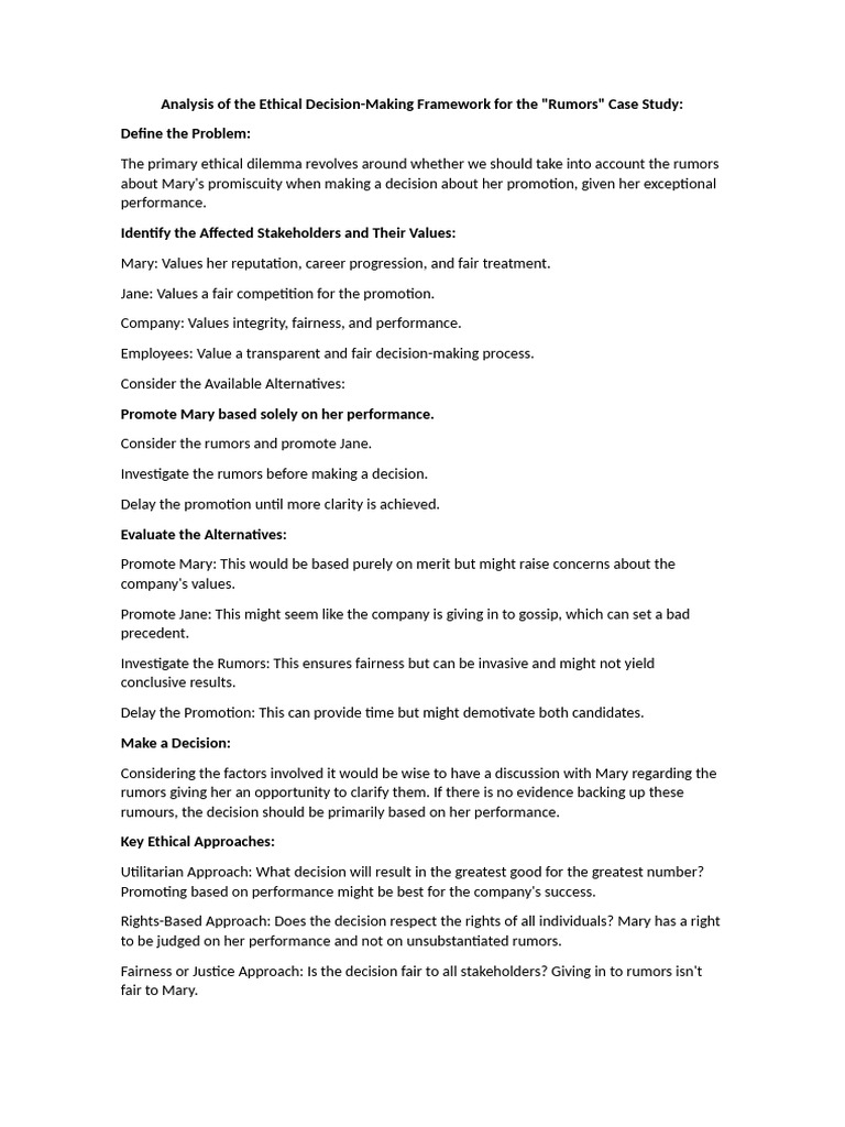 Analysis of The Ethical Decision | PDF | Value (Ethics) | Reputation