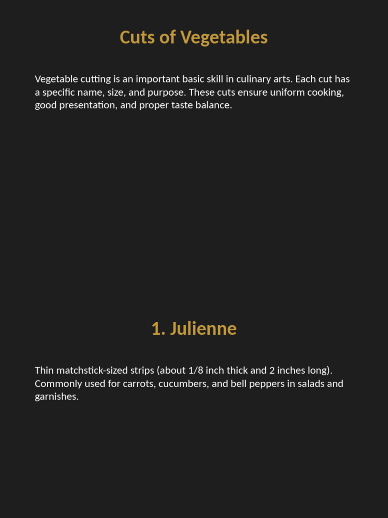 14 Essential Vegetable Cuts Explained | PDF | Salad | Foods