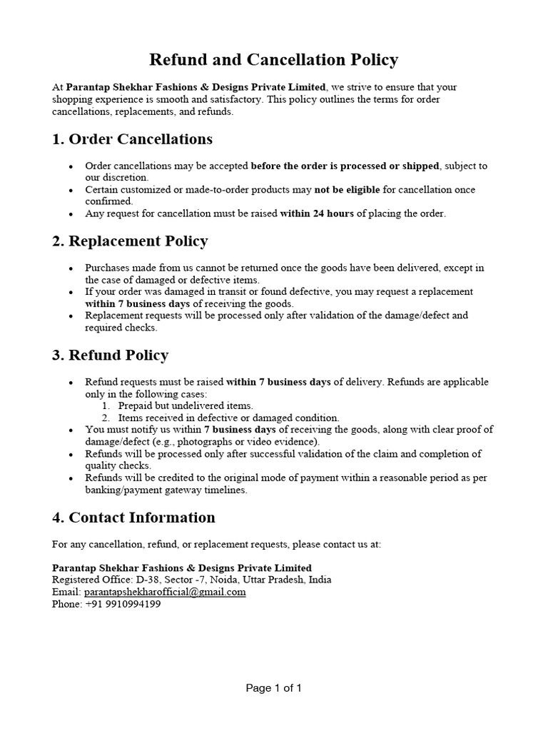 Refund and Cancellation Policy | PDF