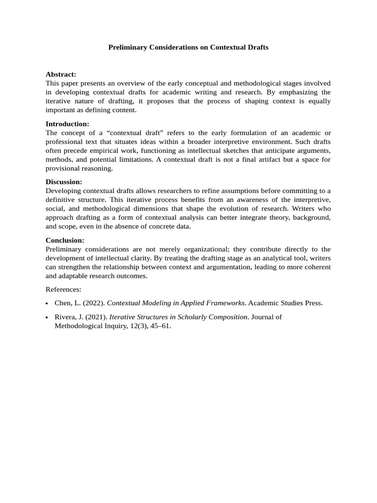 Preliminary Considerations On Contextual Drafts | PDF