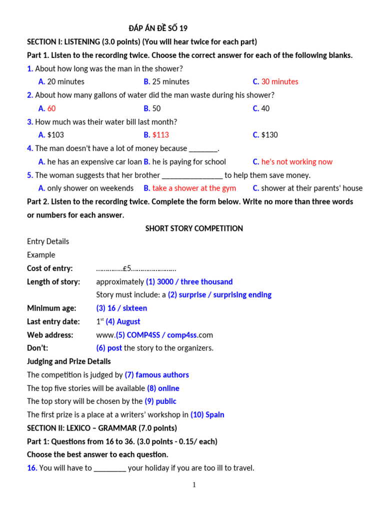 Listening and Grammar Practice Test | PDF | Framing (Construction ...