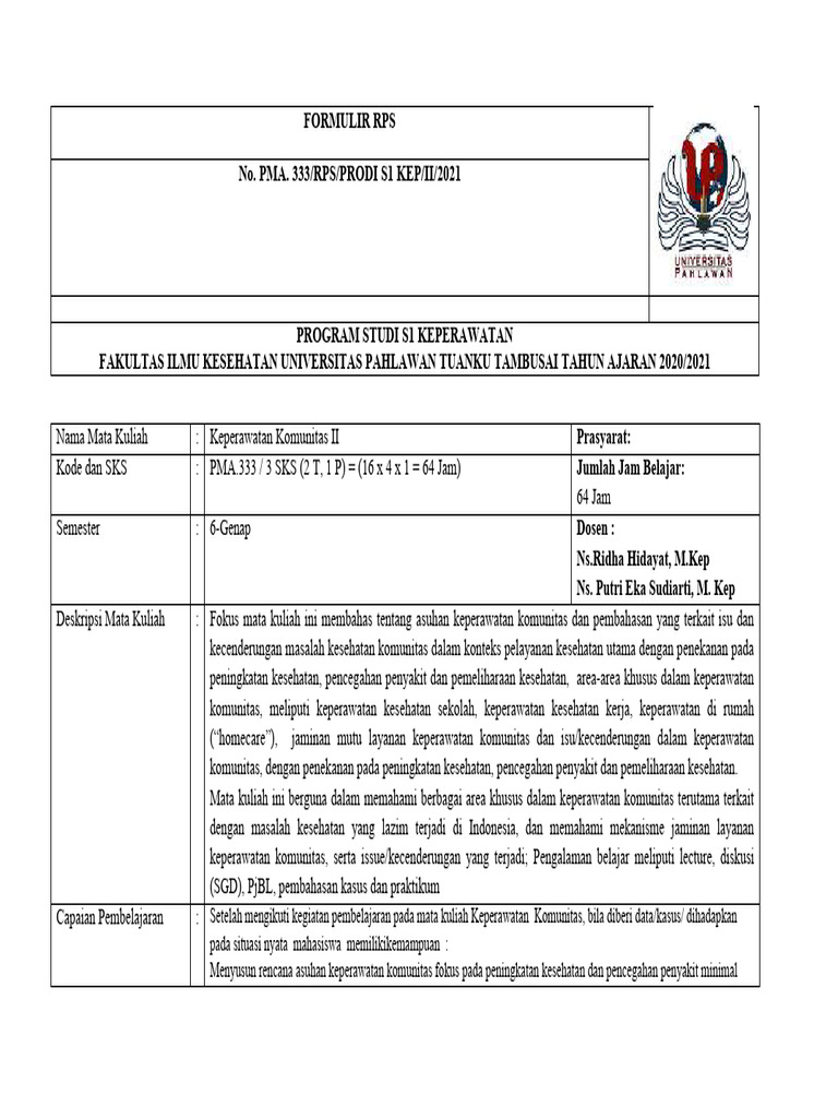 RPS Keperawatan Komunitas II S1 KEP | PDF