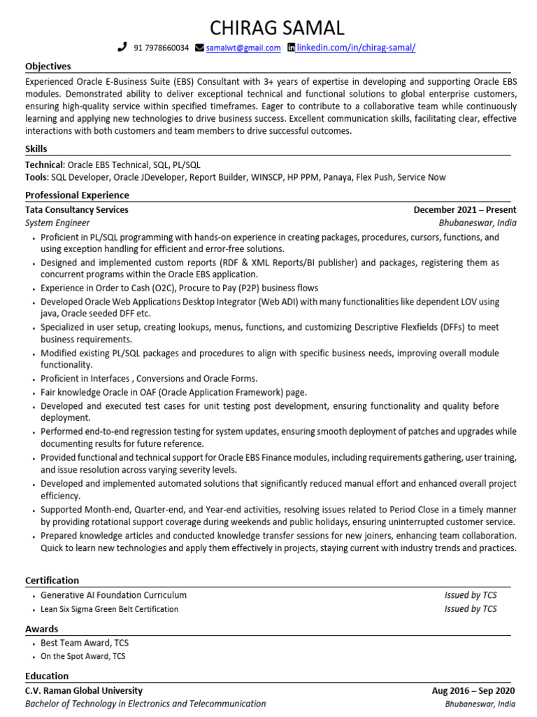 Oracle EBS Consultant Profile Summary | PDF | Oracle Corporation | Pl/Sql