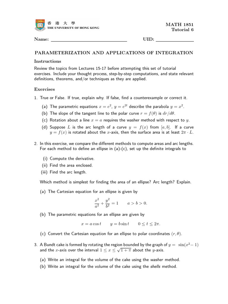 Parameterization & Integration Techniques | PDF | Ellipse | Curve