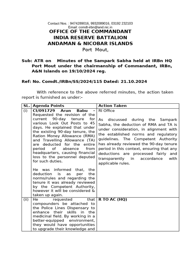 IRBn Sampark Sabha Action Report | PDF